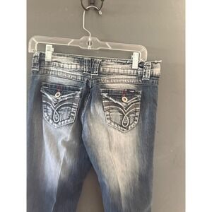 Angels Jeans Y2k Vintage Size 7 Dark Wash Embroidered Low Rise Capri Denim Pants